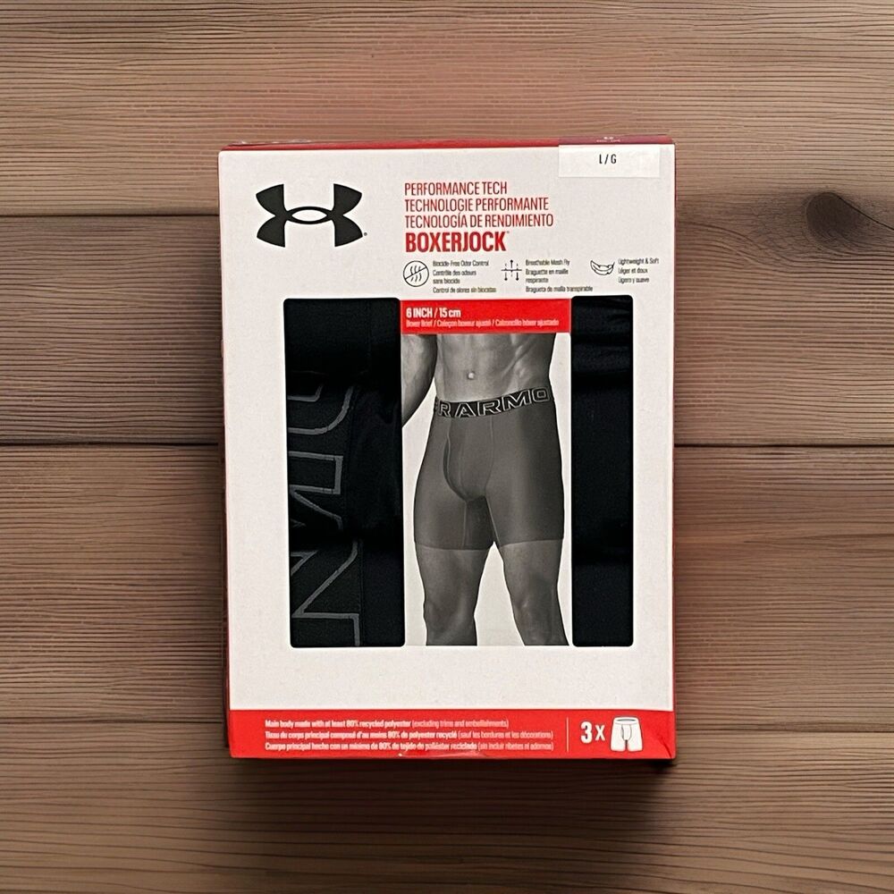 Under Armour Mens Boxerjock Boxer Brief  Performance Tech 6" Size Large 3 Pack